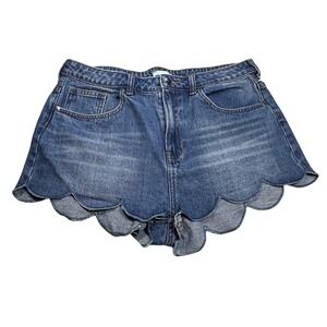 H&M Denim Shorts Women 12 Blue Scalloped Hem High Waisted 100% Cotton 0515156 5